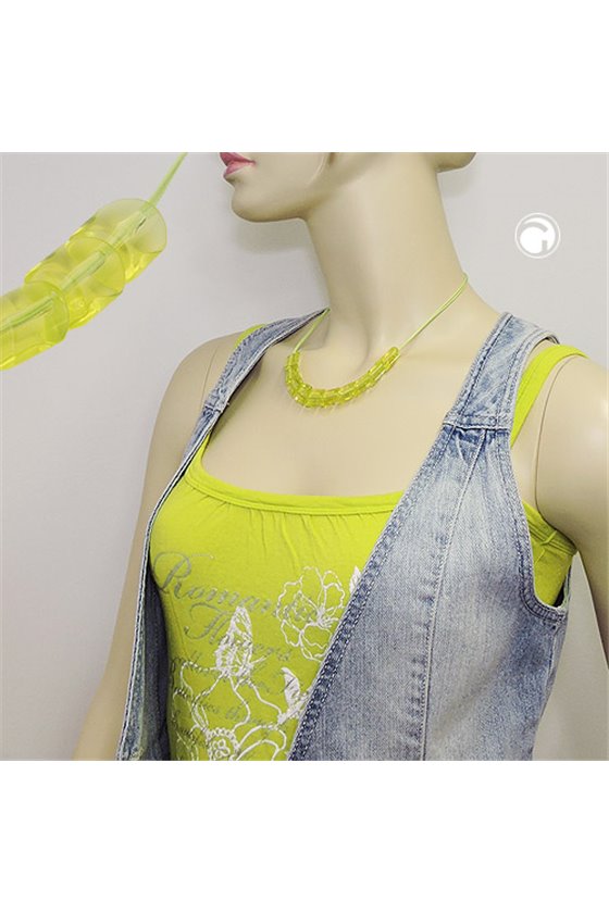 NECKLACE SLANTED BEADS KIWI-GREEN CORD LIGHT GREEN