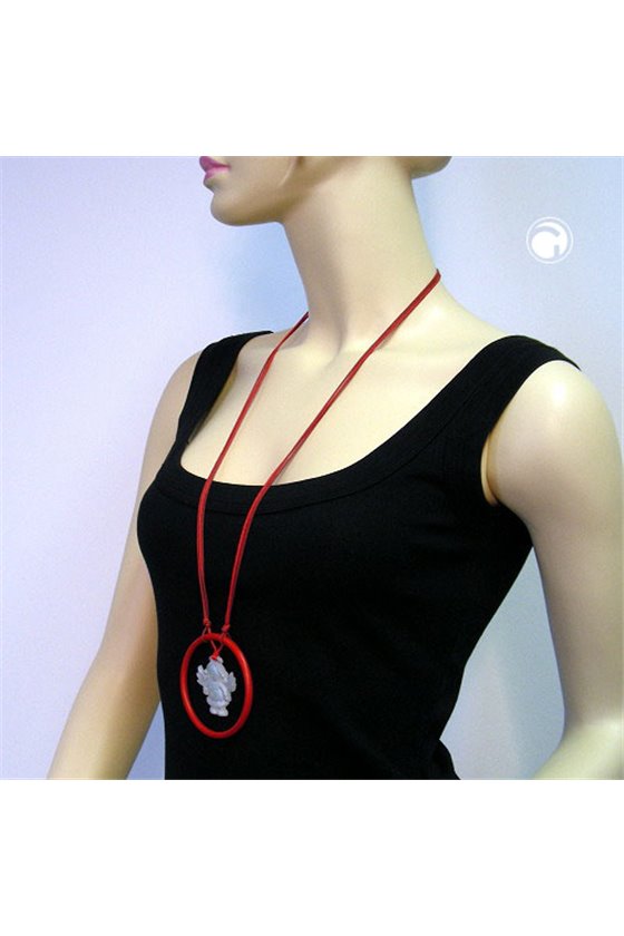 NECKLACE ANGEL IN A RING RED 90CM