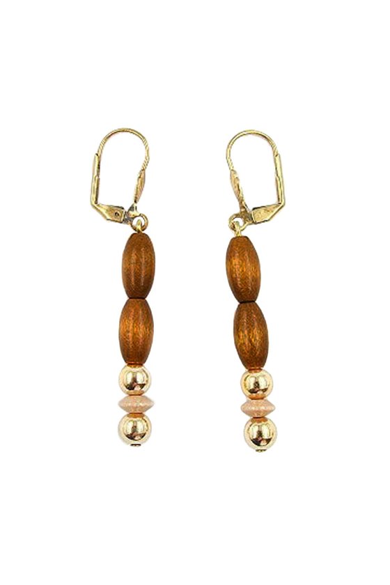 LEVERBACK EARRINGS WOODEN BROWN GOLD COLOURED