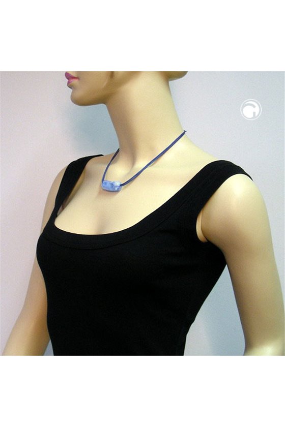 NECKLACE BEADS AQUA-BLUE SILVER