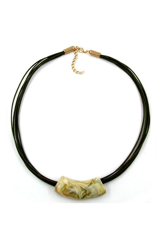 NECKLACE TUBE FLAT CURVED BEIGE-OLIVE 50CM