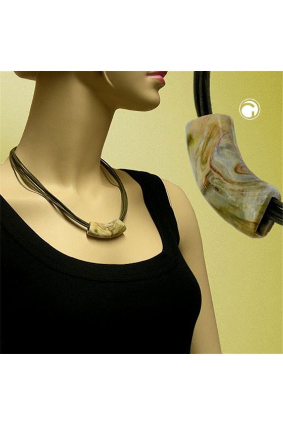 NECKLACE TUBE FLAT CURVED BEIGE-OLIVE 50CM