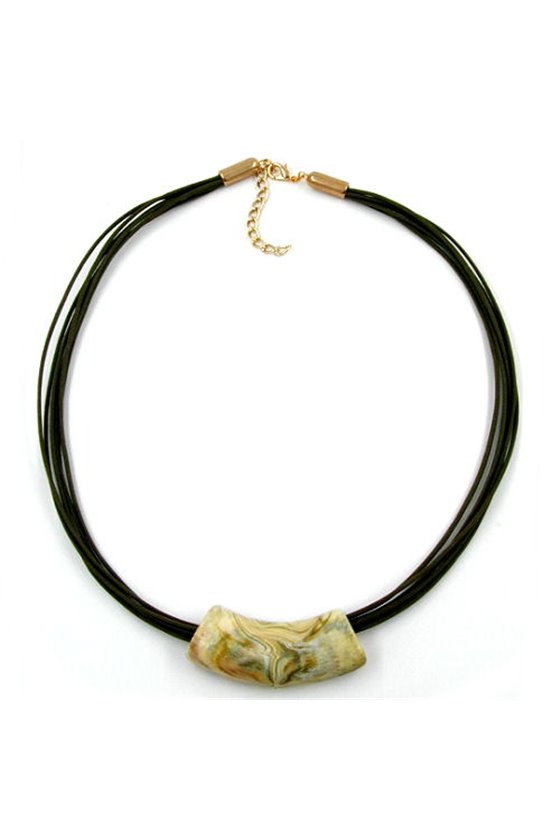 NECKLACE TUBE FLAT CURVED BEIGE-OLIVE 50CM