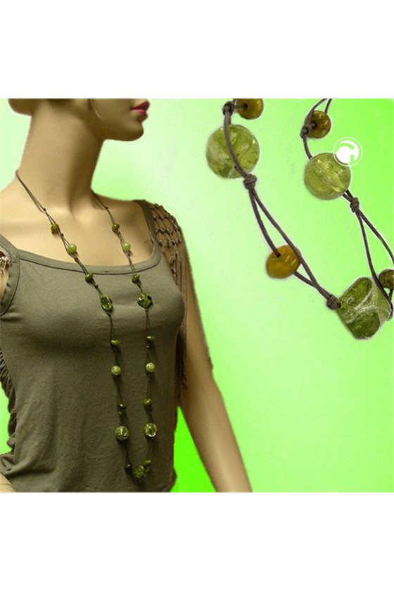 NECKLACE BEADS OLIVE-CRASH 110CM