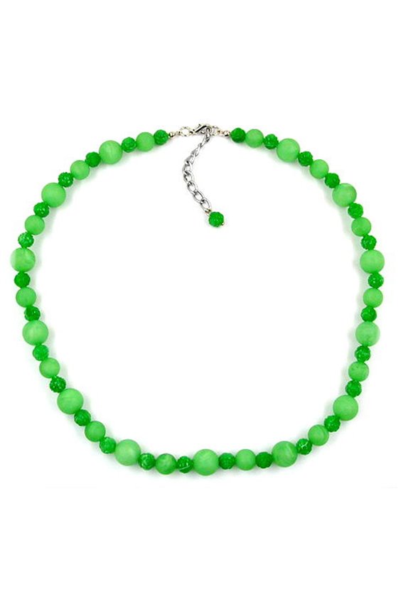 NECKLACE FLOWER BEAD GREEN SILVER