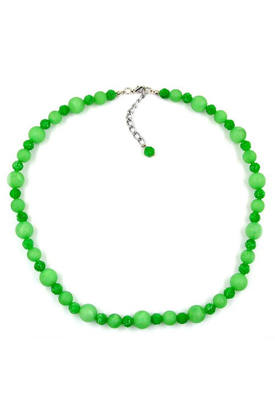 NECKLACE FLOWER BEAD GREEN SILVER