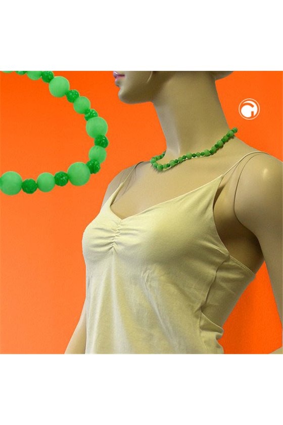 NECKLACE FLOWER BEAD GREEN SILVER