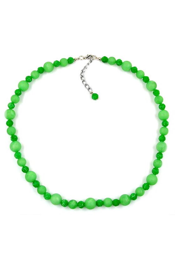 NECKLACE FLOWER BEAD GREEN SILVER
