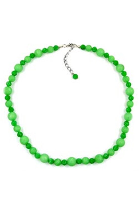 NECKLACE FLOWER BEAD GREEN SILVER