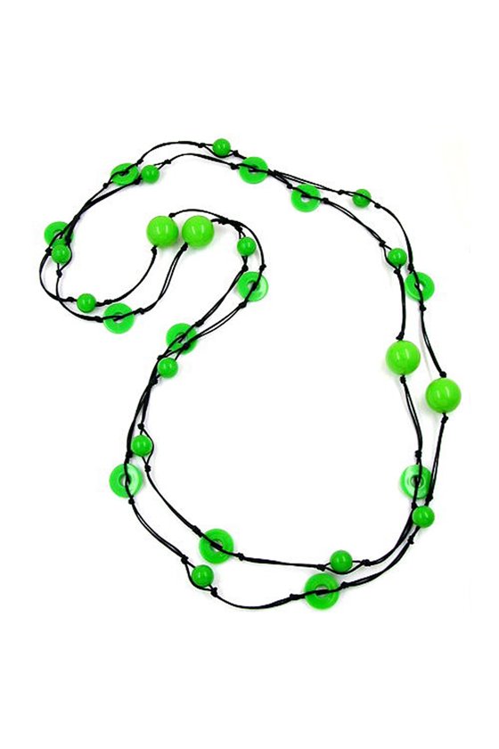 NECKLACE BEADS AND RINGS GREEN 190CM