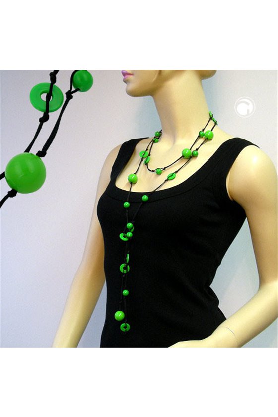 NECKLACE BEADS AND RINGS GREEN 190CM