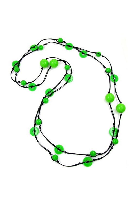 NECKLACE BEADS AND RINGS GREEN 190CM
