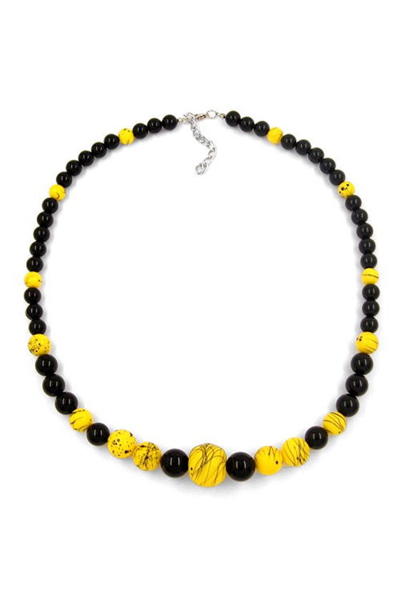 NECKLACE BEADS YELLOW-BLACK 53CM