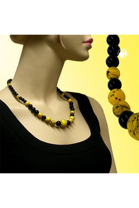 NECKLACE BEADS YELLOW-BLACK 53CM