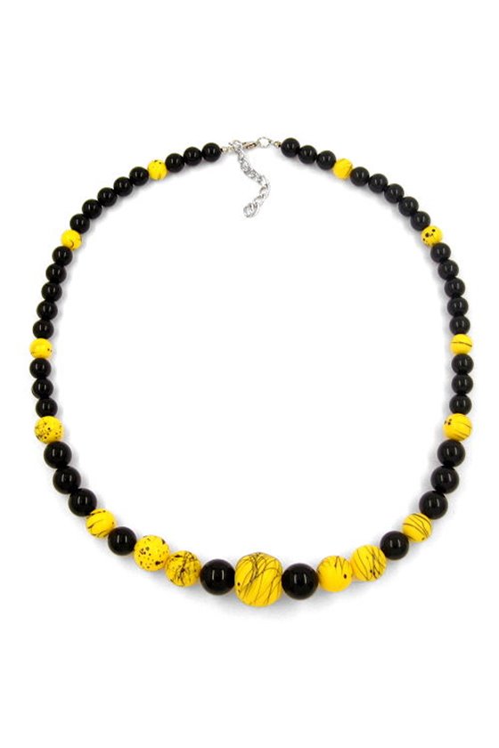NECKLACE BEADS YELLOW-BLACK 53CM
