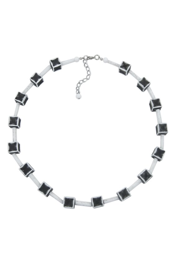 NECKLACE DICE 10MM BLACK-WHITE-GREY 45CM