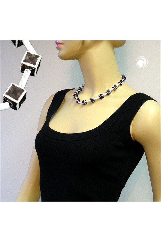 NECKLACE DICE 10MM BLACK-WHITE-GREY 45CM