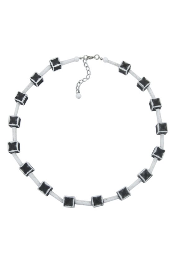 NECKLACE DICE 10MM BLACK-WHITE-GREY 45CM