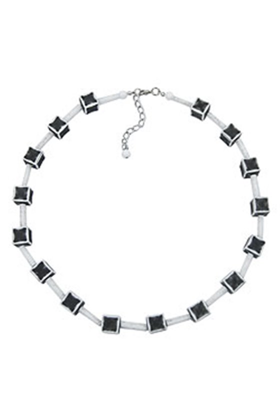 NECKLACE DICE 10MM BLACK-WHITE-GREY 45CM