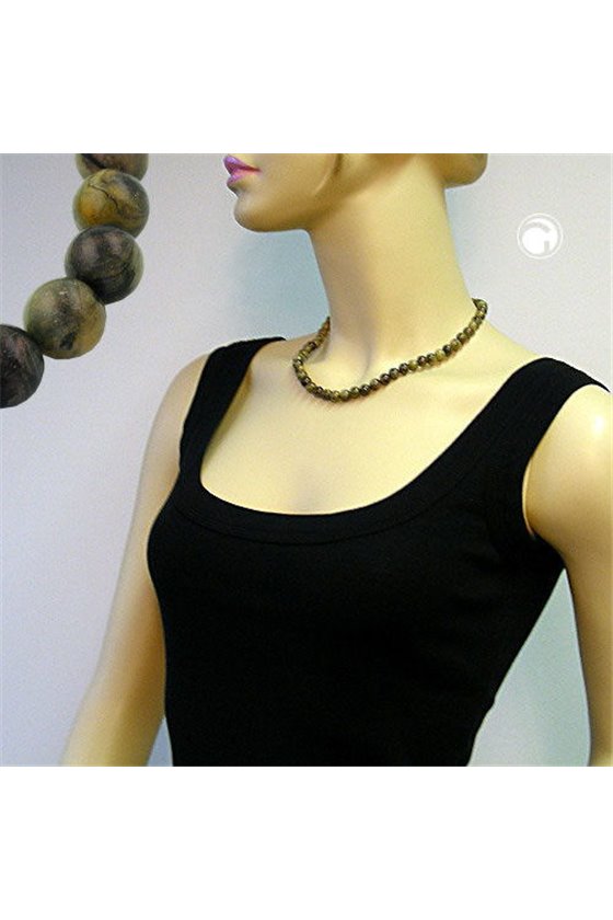 NECKLACE BEADS 8MM OLIVE GREEN/ GREY MARBLED