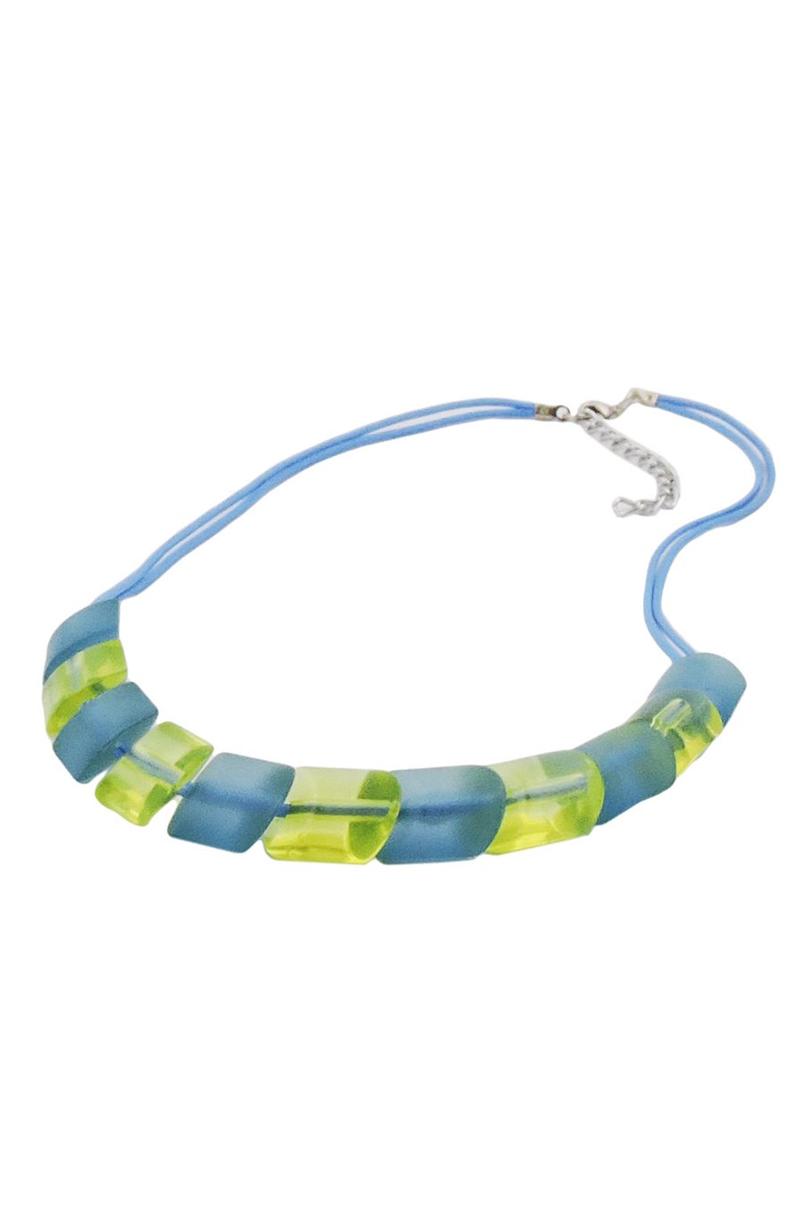 NECKLACE 2X LIGHT BLUE KNOTTED CORD & TURQUOISE-GREEN SLANTED BEADS