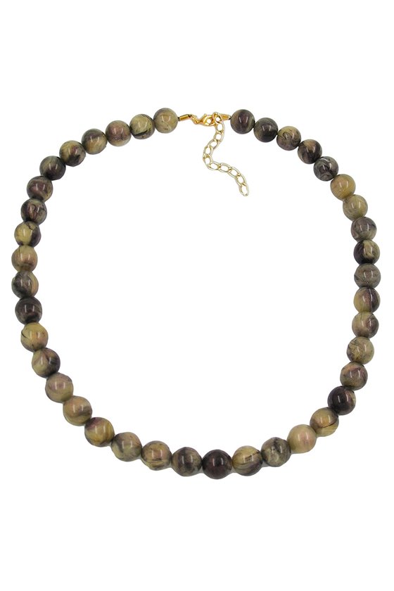 NECKLACE BEADS OLIVE GREEN/ GREY MARBLED