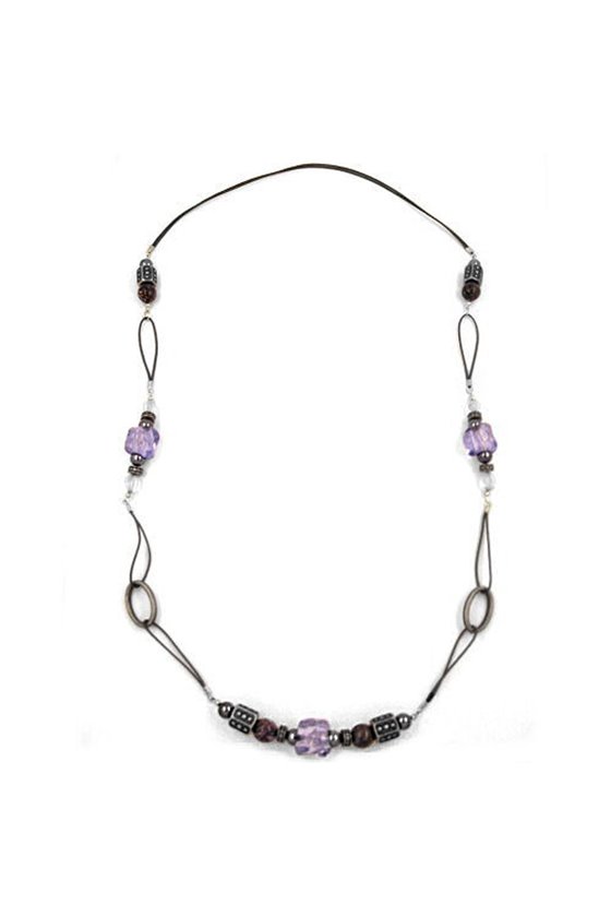 NECKLACE STONE BEAD GREY-LILA 96CM