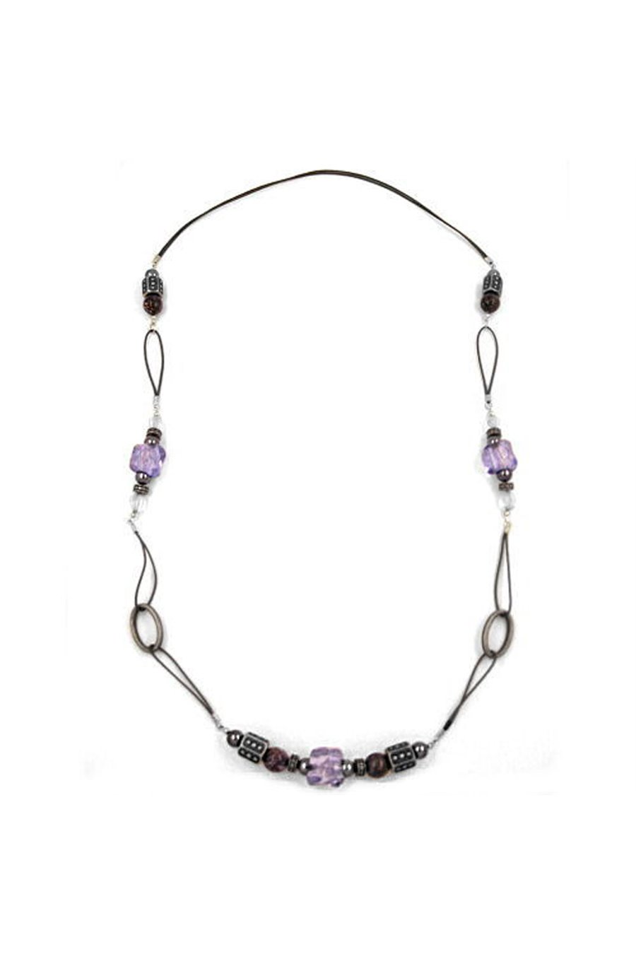 NECKLACE STONE BEAD GREY-LILA 96CM