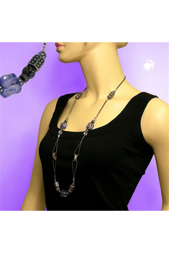 NECKLACE STONE BEAD GREY-LILA 96CM