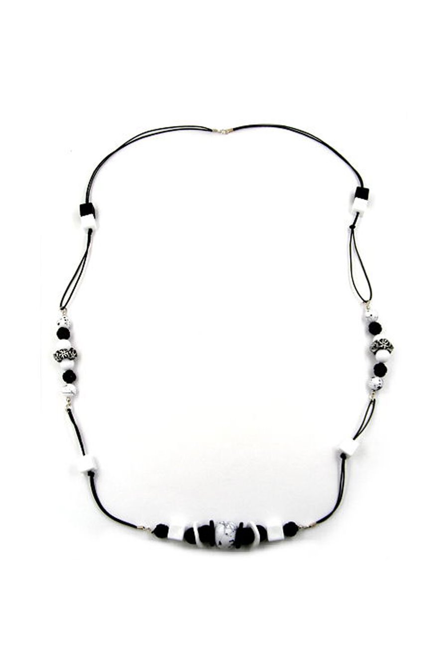 NECKLACE BEADS CUBES BLACK-WHITE 98CM