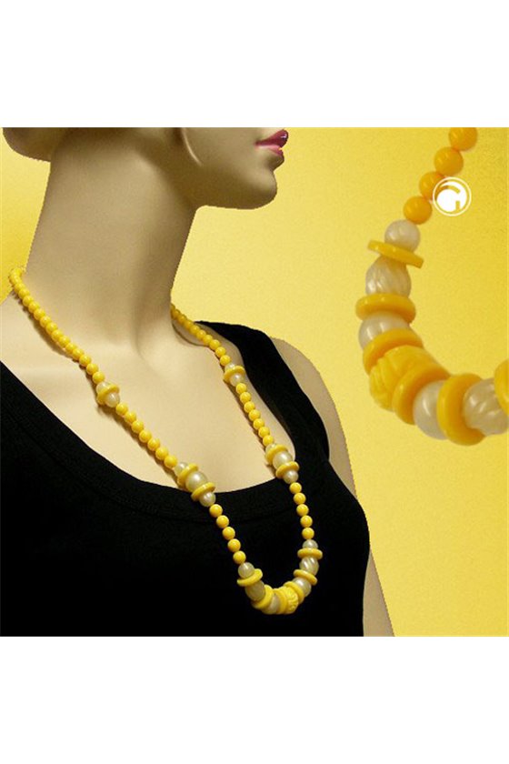 NECKLACE ENGRAVED BEAD YELLOW 75CM