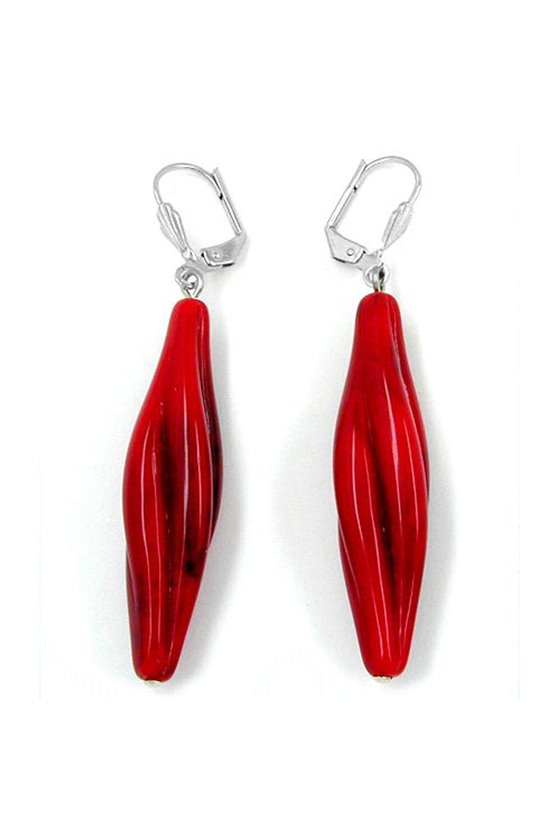 LEVERBACK EARRINGS RED BLACK MARBLED