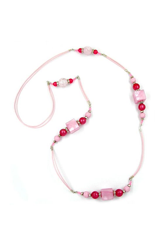 NECKLACE DICE PINK-SILVER 100CM