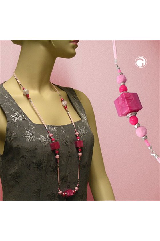 NECKLACE DICE PINK-SILVER 100CM