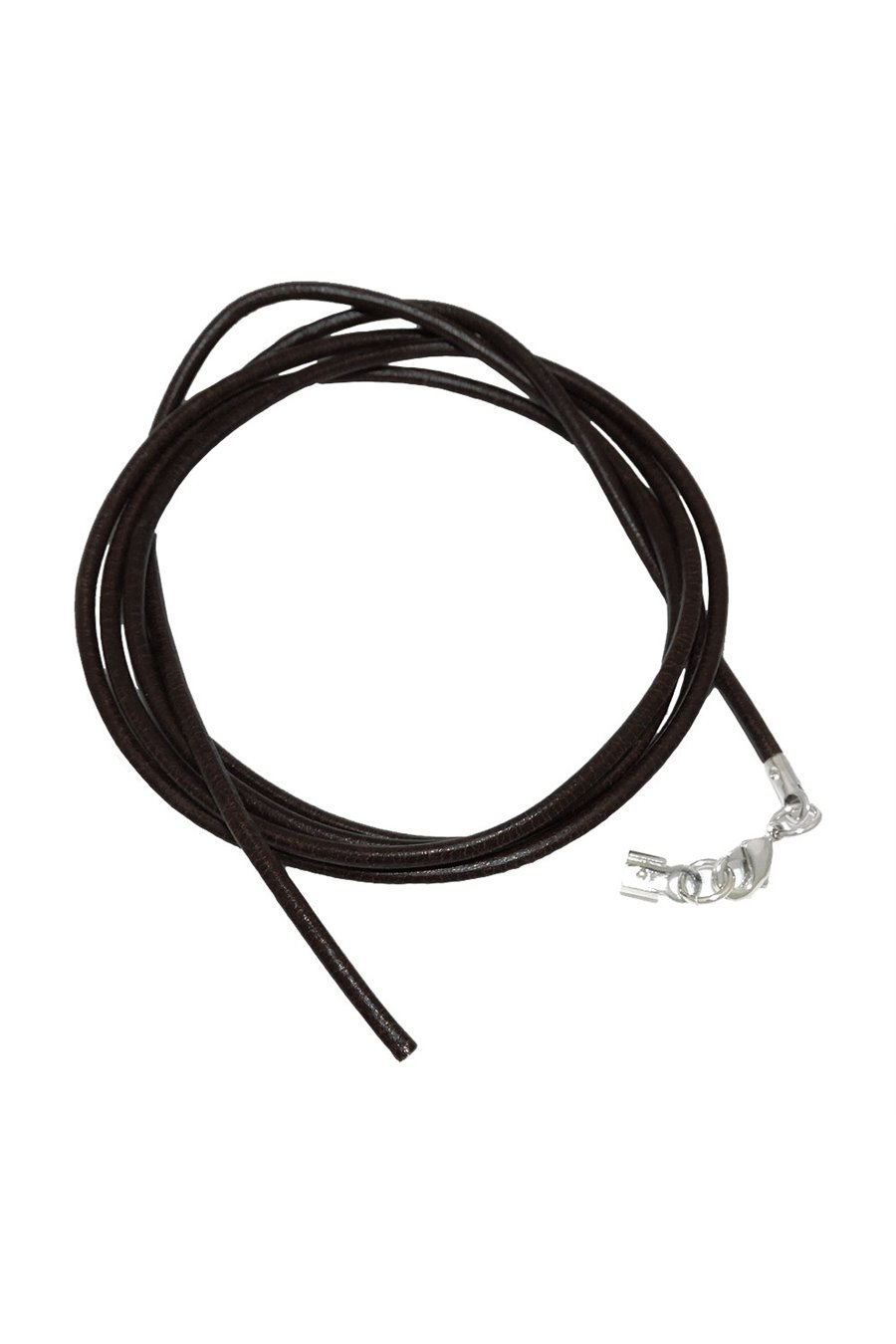 LEATHER CORD BLACK 2MM 100CM SILVER CLASP