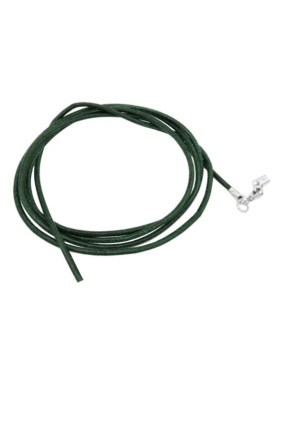 LEATHER CORD GREEN 2MM 100CM SILVER CLASP