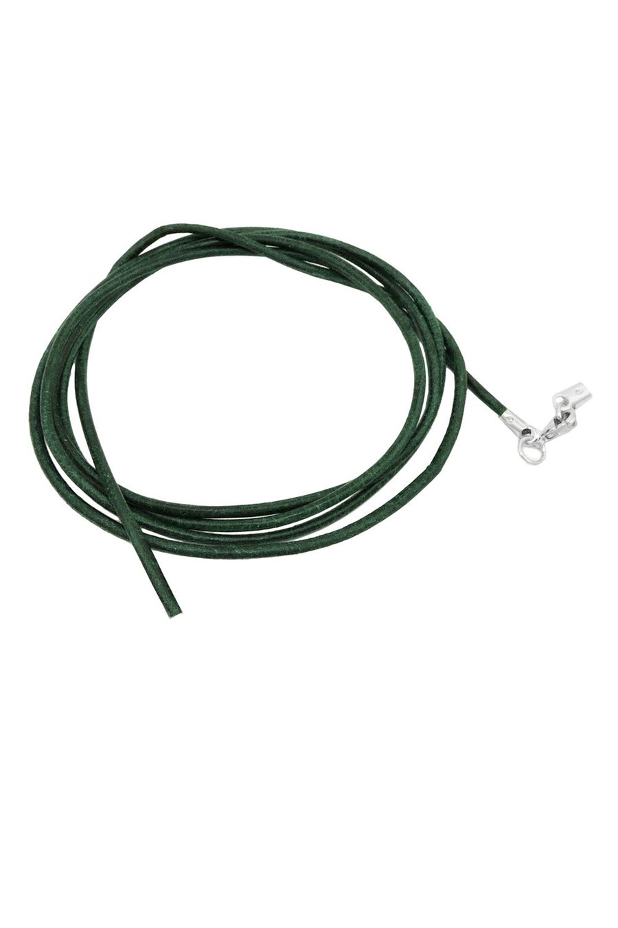 LEATHER CORD GREEN 2MM 100CM SILVER CLASP