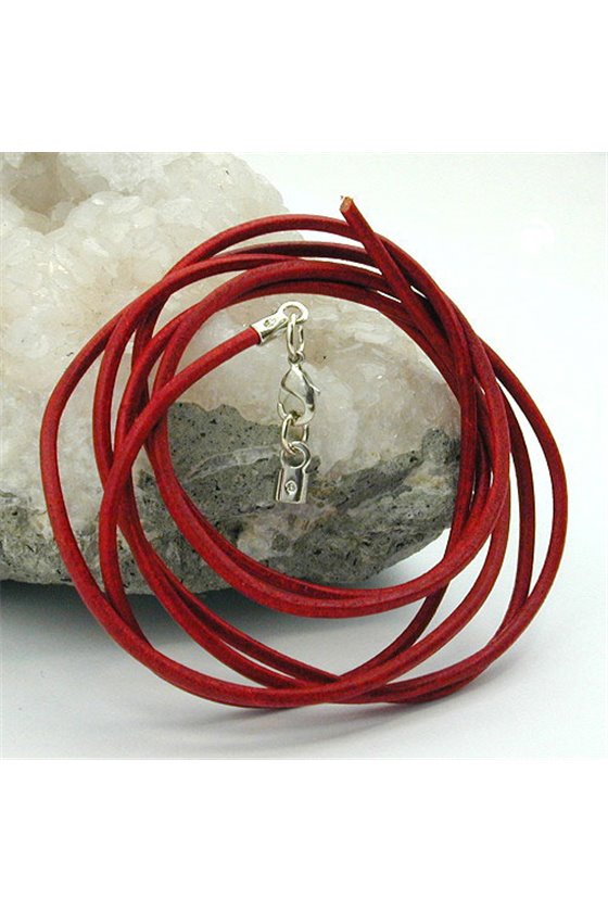 LEATHER CORD RED 2MM 100CM SILVER CLASP