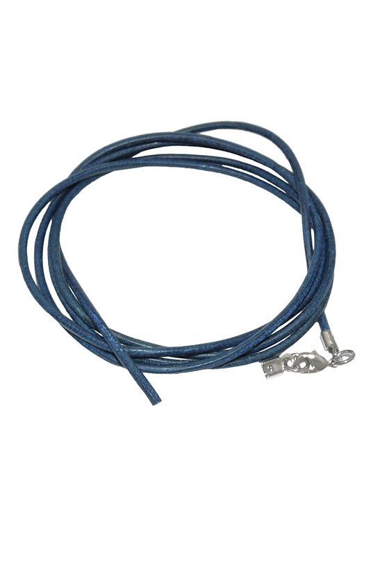 LEATHER CORD BLUE 2MM 100CM SILVER CLASP