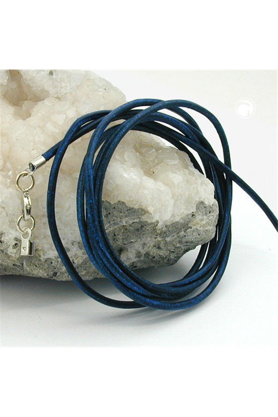 LEATHER CORD BLUE 2MM 100CM SILVER CLASP