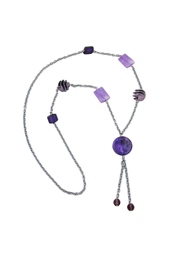 NECKLACE BEADS LILAC-LAVENDER-GRAY 95CM