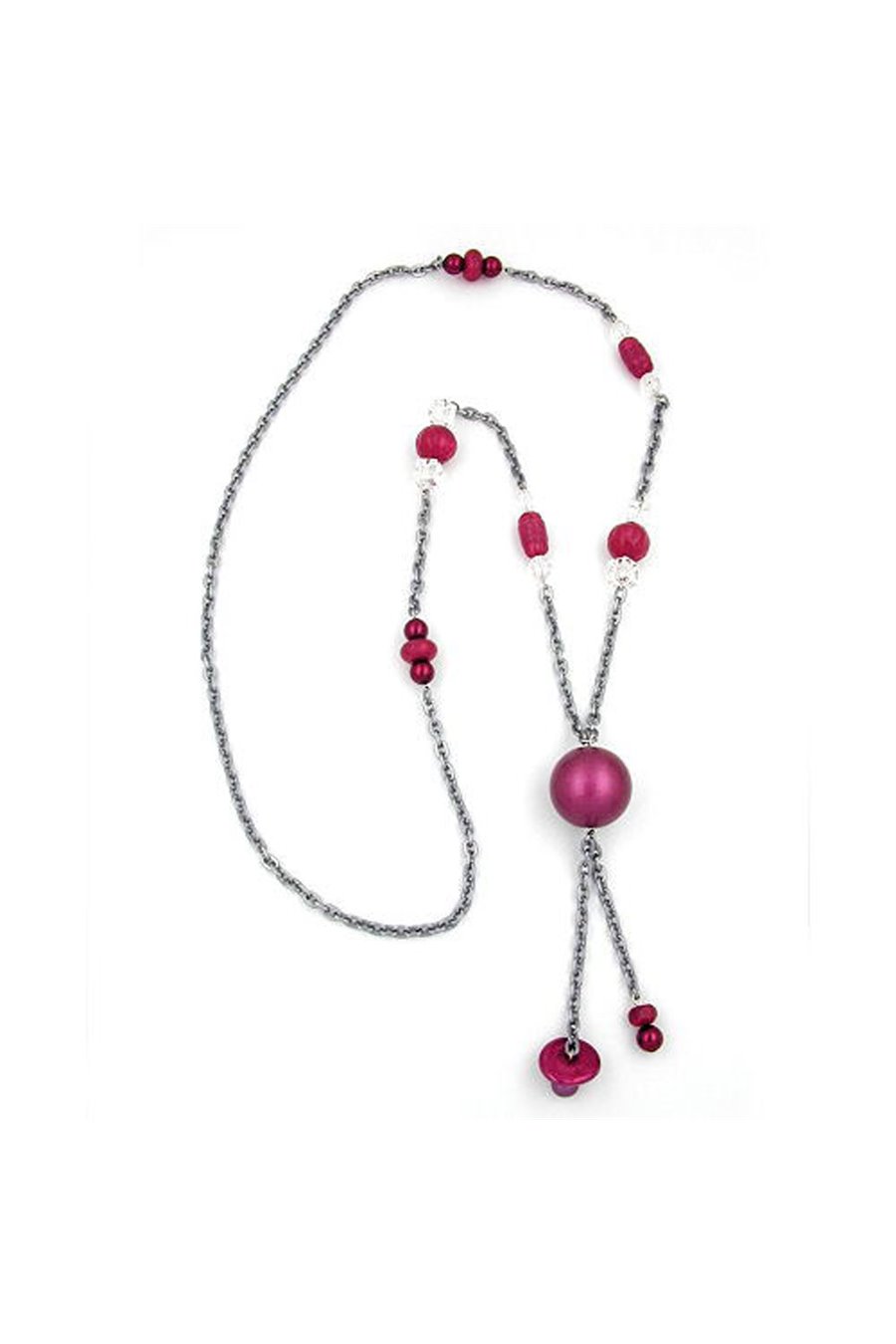 NECKLACE PINK-GREY BEADS 95CM