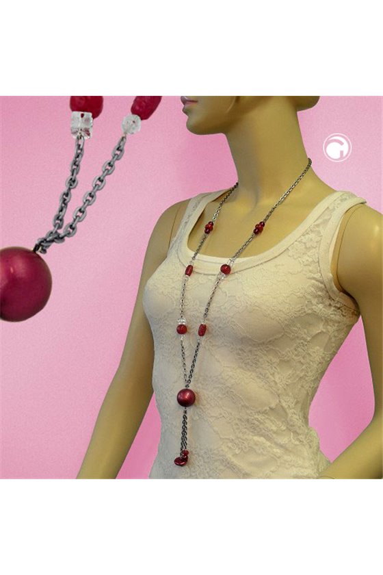NECKLACE PINK-GREY BEADS 95CM