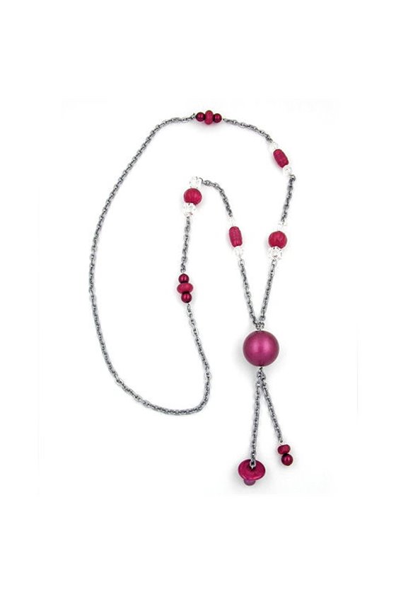 NECKLACE PINK-GREY BEADS 95CM