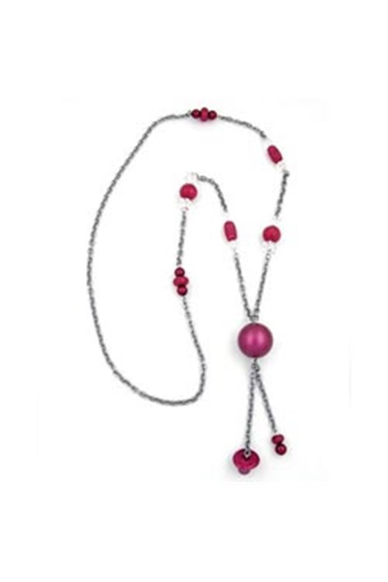 NECKLACE PINK-GREY BEADS 95CM