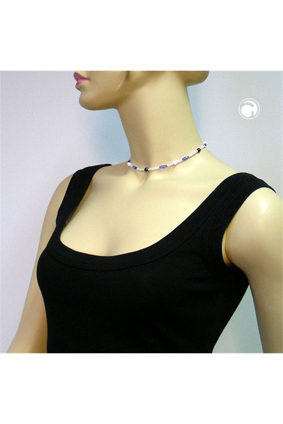 NECKLACE BEADS BLUE/WHITE