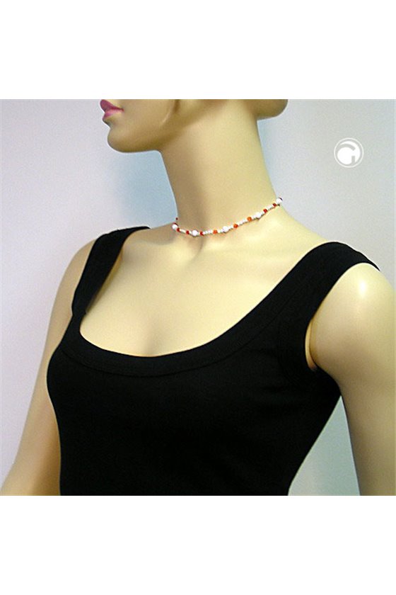 NECKLACE BEADS RED/WHITE