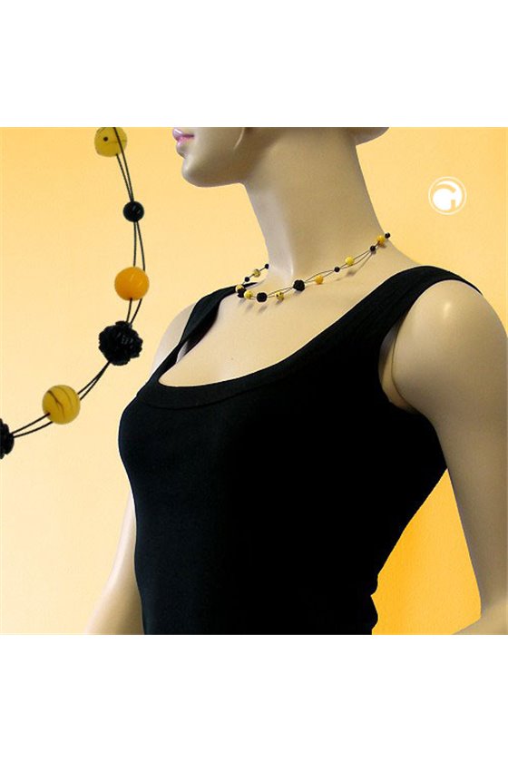 NECKLACE YELLOW AND BLACK BEADS 45CM