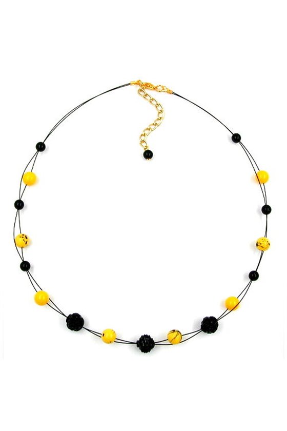 NECKLACE YELLOW AND BLACK BEADS 45CM