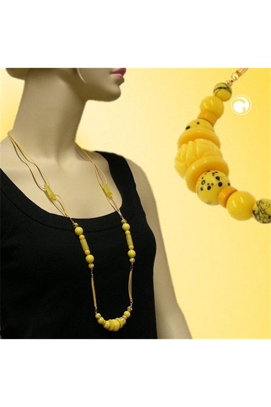 NECKLACE YELLOW BEADS YELLOW CHAIN 100CM